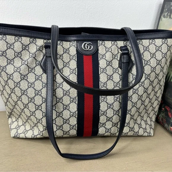Gucci GG Supreme Monogram Textured Calfskin Web Medium Ophidia Shopping Tote - Picture 2 of 16